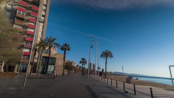 Barcelona Espanha Abril 2018 Viajando Por Port Olympic Barceloneta Barcelona — Vídeo de Stock