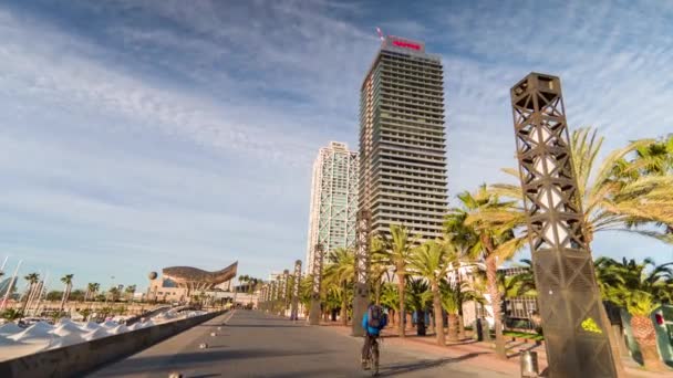 Barcelona Spanya Nisan 2018 Bağlantı Noktası Olimpiyat Barceloneta Barselona Etrafında — Stok video