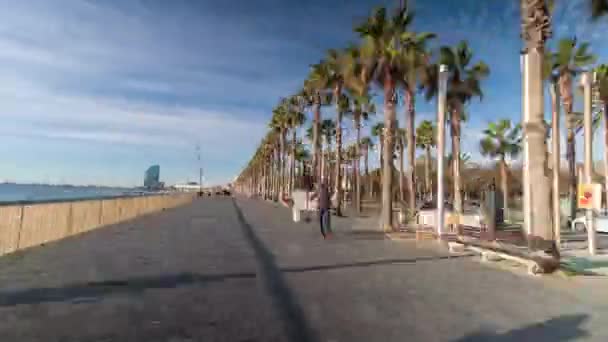 Βαρκελώνη Ισπανία Απριλίου 2018 Ταξιδεύοντας Γύρω Από Ολυμπιακό Λιμάνι Και — Αρχείο Βίντεο