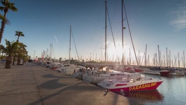 Barcelona Spanien April 2018 Reise Rund Port Olympic Und Barceloneta — Stockvideo