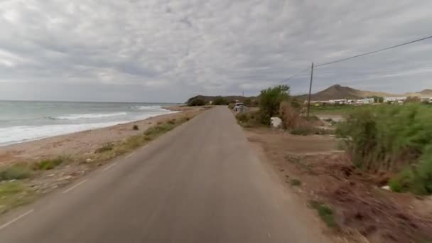 Jízdy Road Stop Puntas Calnegre Přírodního Parku Pobřeží Murcia Španělsko — Stock video