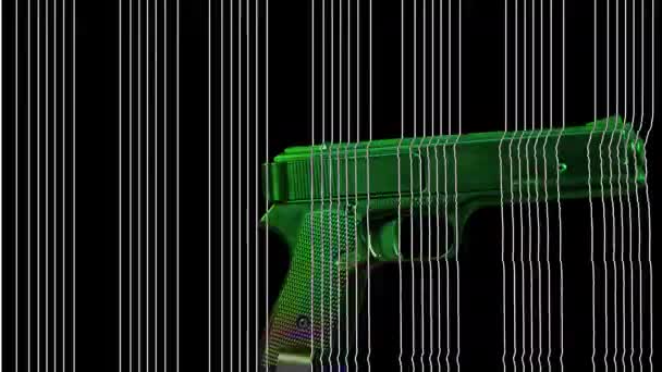 Pistola Nera Filatura Con Effetto Glitch — Video Stock