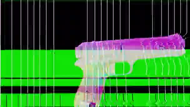 Pistola Nera Filatura Con Effetto Glitch — Video Stock