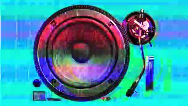 Record Player Rotating Different Television Distortions Added Glitch Effects — Stock Video