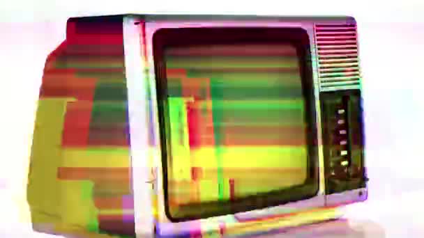 Múltiplos Televisores Vintage Retro Girando Com Glitch Interferência Efeitos Ruído — Vídeo de Stock