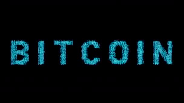 Opakování Bitcoinové Zprávy Obrazovce Počítače Přidanými Efekty Poruchy Zkreslení — Stock video