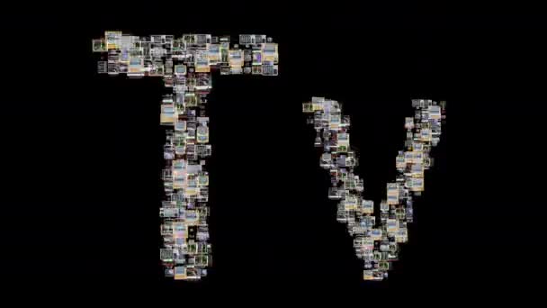 单词Tv 由黑色背景的老式电视机的变化视频组成 — 图库视频影像