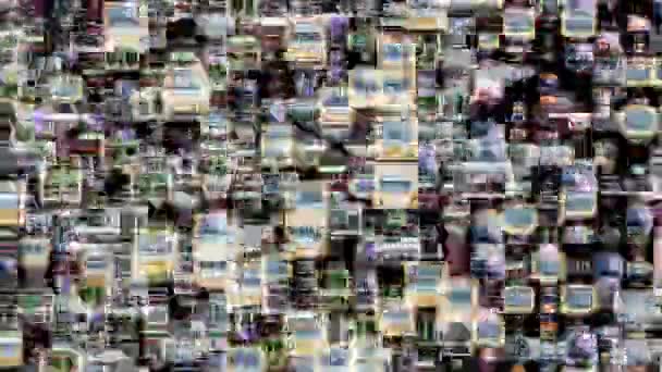 Tysiące Retro Telewizorów Mrugających Zniekształceniami Efektem Usterki Ekranach — Wideo stockowe