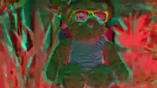 ours en peluche brun frais avec écouteurs avec des effets de pépin sur la vidéo 