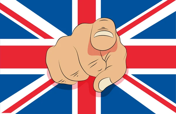 Union jack met wijzende hand — Stockfoto