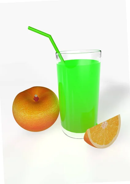 Zumo de naranja con vaso de naranja y paja — Foto de Stock