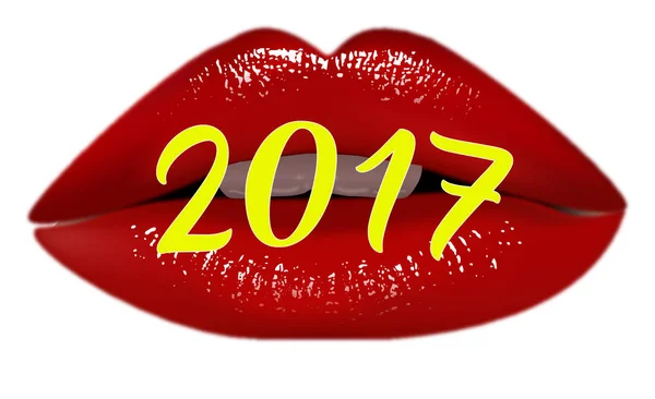 Red lips and 2017 illustration — Stock Photo, Image