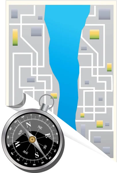 Karta och kompass illustration — Stockfoto