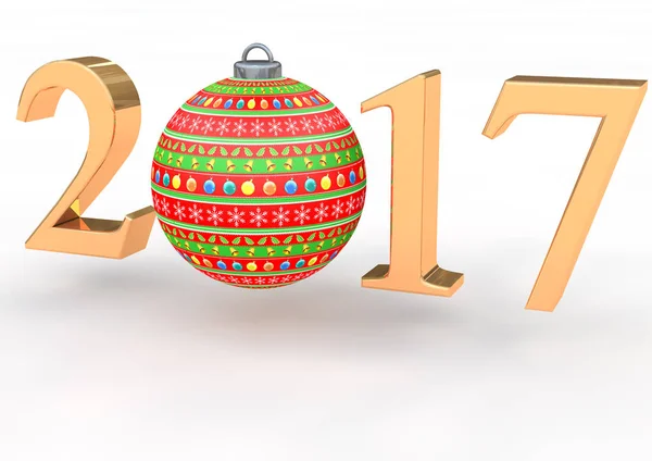 2017 with Christmas bauble — Stock Photo, Image