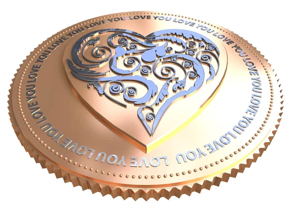 Ouro coração moeda ilustração valentine presente — Fotografia de Stock