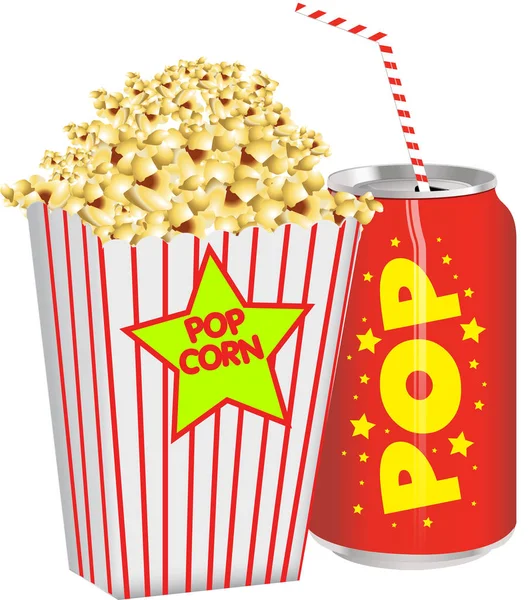 Popcorn en cola blikje — Stockfoto