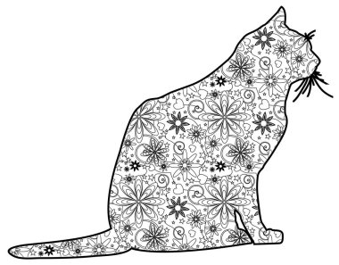 Zentangle kedi resimde beyaz
