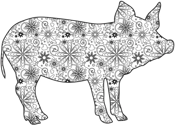 Zentangle Illustrazione di maiale su bianco — Foto Stock