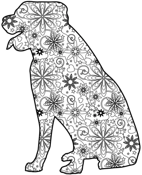 Zentangle köpek resimde beyaz — Stok fotoğraf