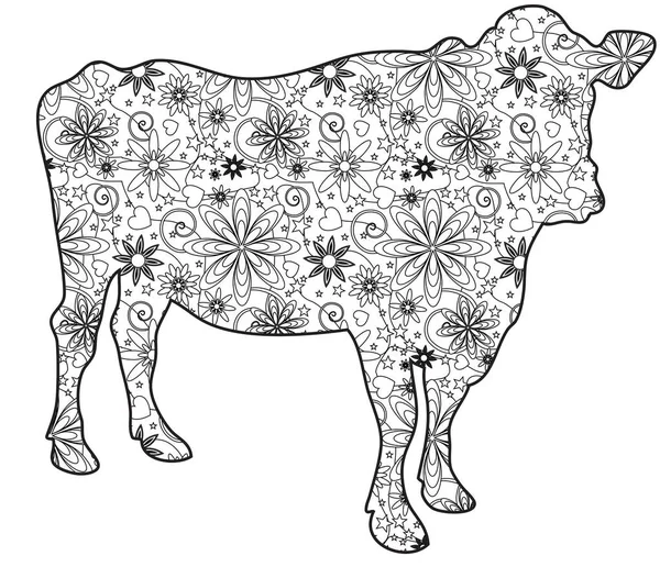 Zentangle tehén illusztráció, fehér — Stock Fotó