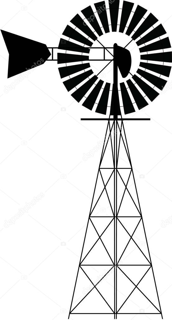 Windmill line illustration on white