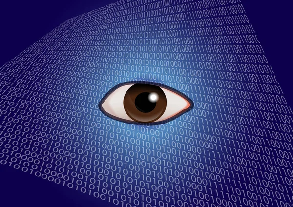 バイナリの背景にデジタルの目 — ストック写真