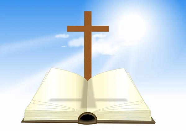 Cross and bible with sun — Stock Photo, Image