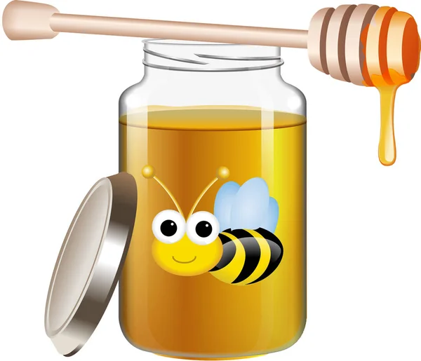 Honey pot with bee — Stock Photo, Image