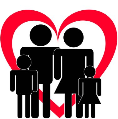 Aile siluet illüstrasyon kalp ile
