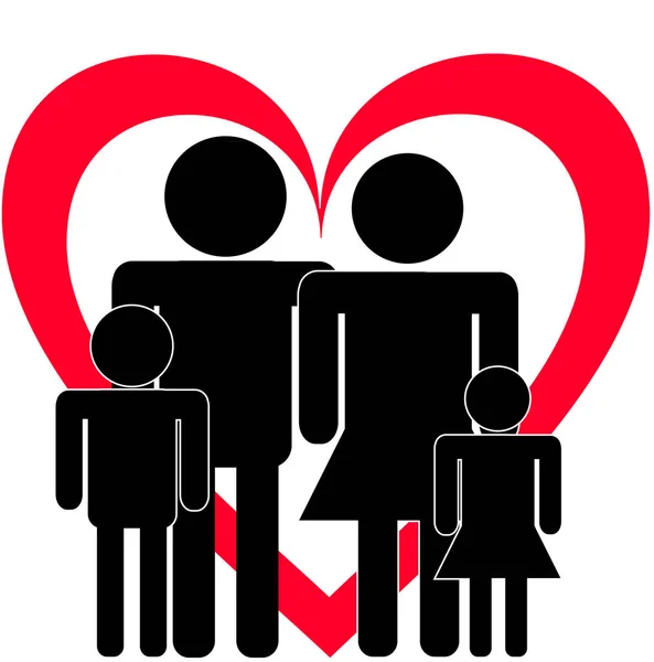 Family silhouette illustration with heart — Stock Photo, Image