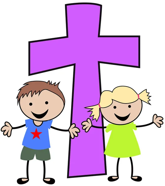 Niños cristianos con cruz —  Fotos de Stock
