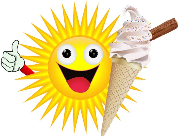 Солнечный персонаж с мороженым — стоковое фото