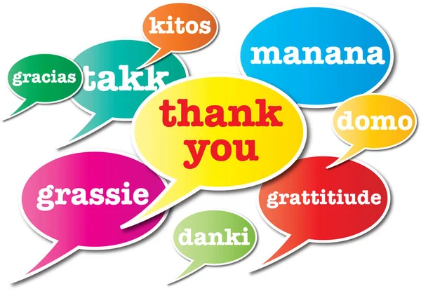 Obrigado bolhas de discurso línguas diferentes — Fotografia de Stock