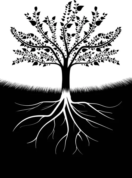 Tree silhouette with roots — Stock Photo, Image