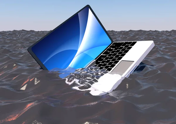 Laptop i vatten bakgrund — Stockfoto
