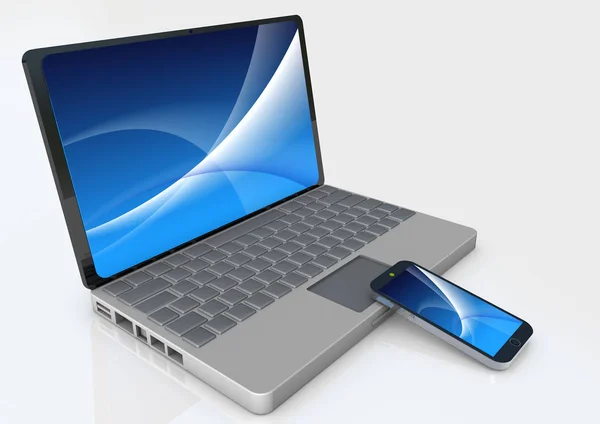 Beyaz akıllı telefon ile laptop — Stok fotoğraf