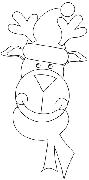Rudolf med halsduk och mössa linje ritning för färgning — Stockfoto