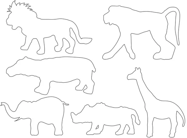 WILD ANIMALS Dibujo de línea para libro para colorear —  Fotos de Stock