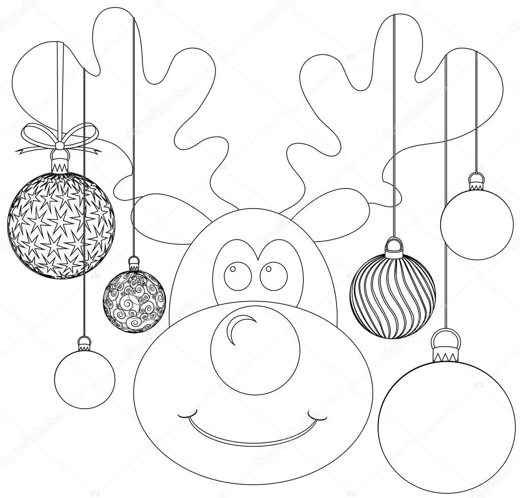 Rudolph with baubles line drawing