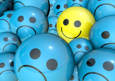 mutsuz yüzü olan sarı yüzü gülüyor