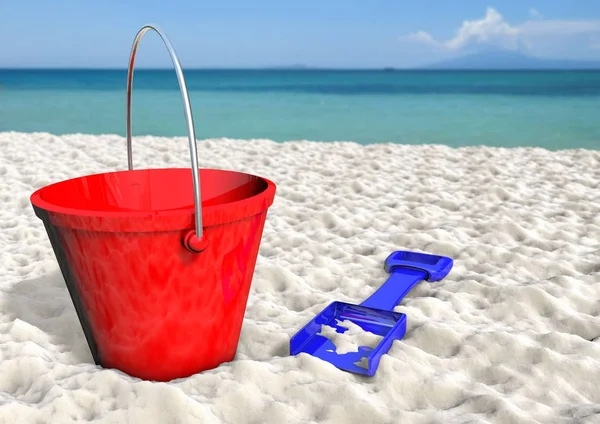 Bucket spade and beach — Stock Photo, Image