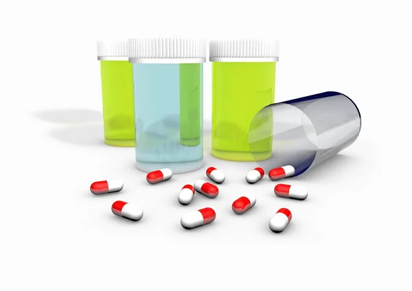 Tabletták és tablettát edények — Stock Fotó