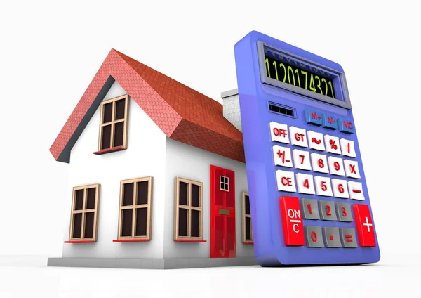 House and calculator 3D render — Stock Photo, Image