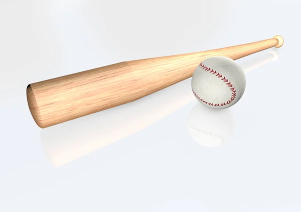 Baseball and bat 3D render — Stock Photo, Image