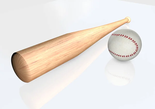 Baseball and bat 3D render — Stock Photo, Image