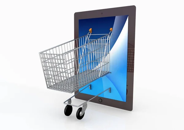 Carrinho de compras e tablet — Fotografia de Stock