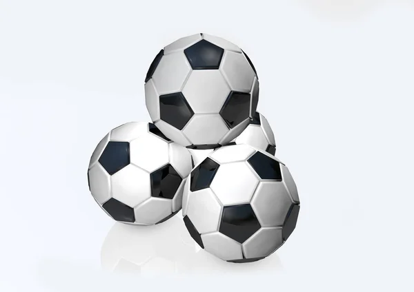 Трехмерная иллюстрация футбольных мячей — стоковое фото