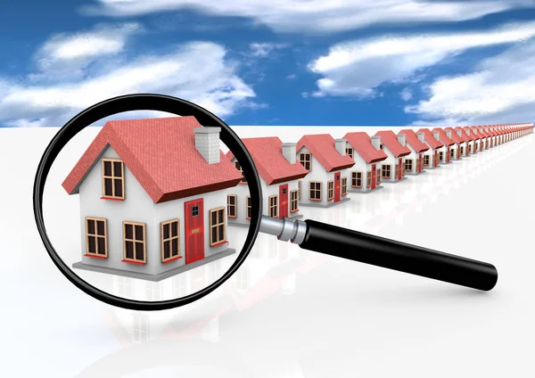 Magnifying glass and houses — Stock Photo, Image