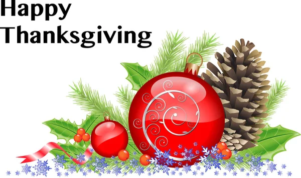 Happy Thanksgiving card with bauble and cone — Stock Photo, Image