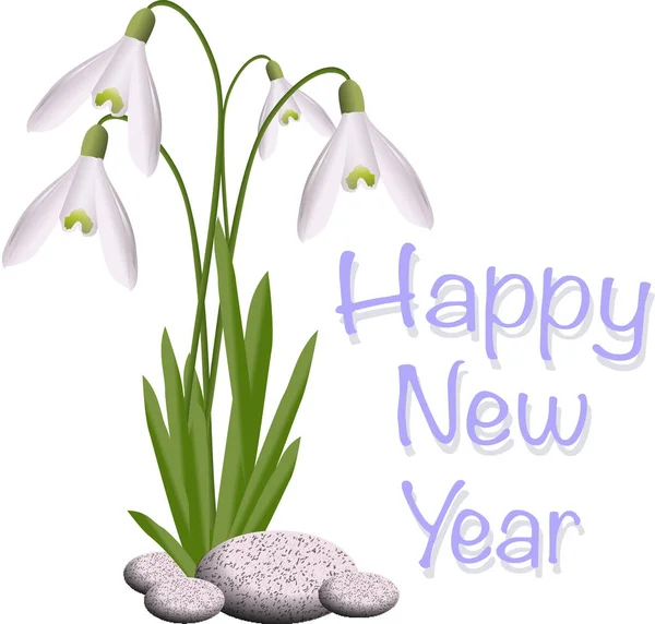 Snowdrop Happy New Year Caption — Stock Photo, Image